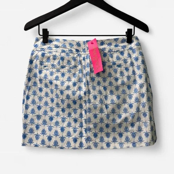 Lily Pulitzer Blue and White A-Line Mini Skirt for Casual Wear / Turtle Print